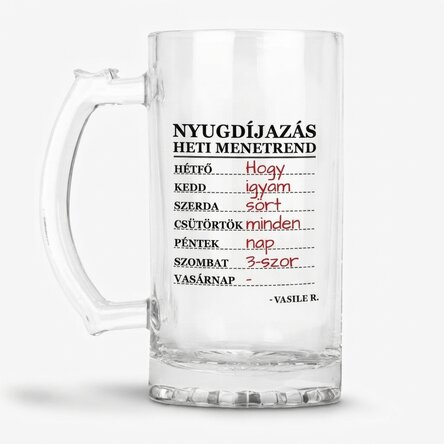 Személyre szabott söröskorsó nyugdíjazási felirattal