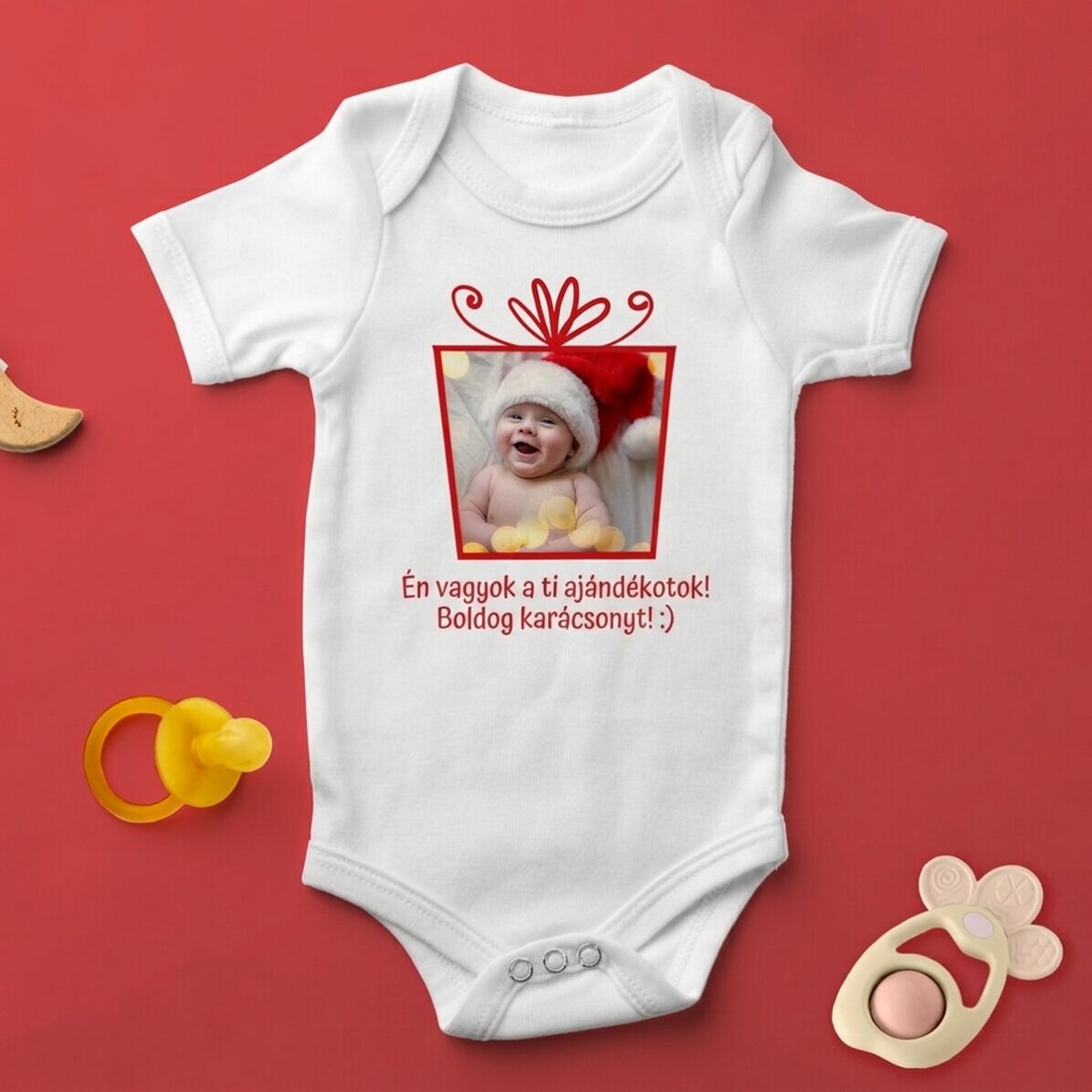 Személyre szabott babaruha fotóval és szöveggel - karácsonyi ajándék