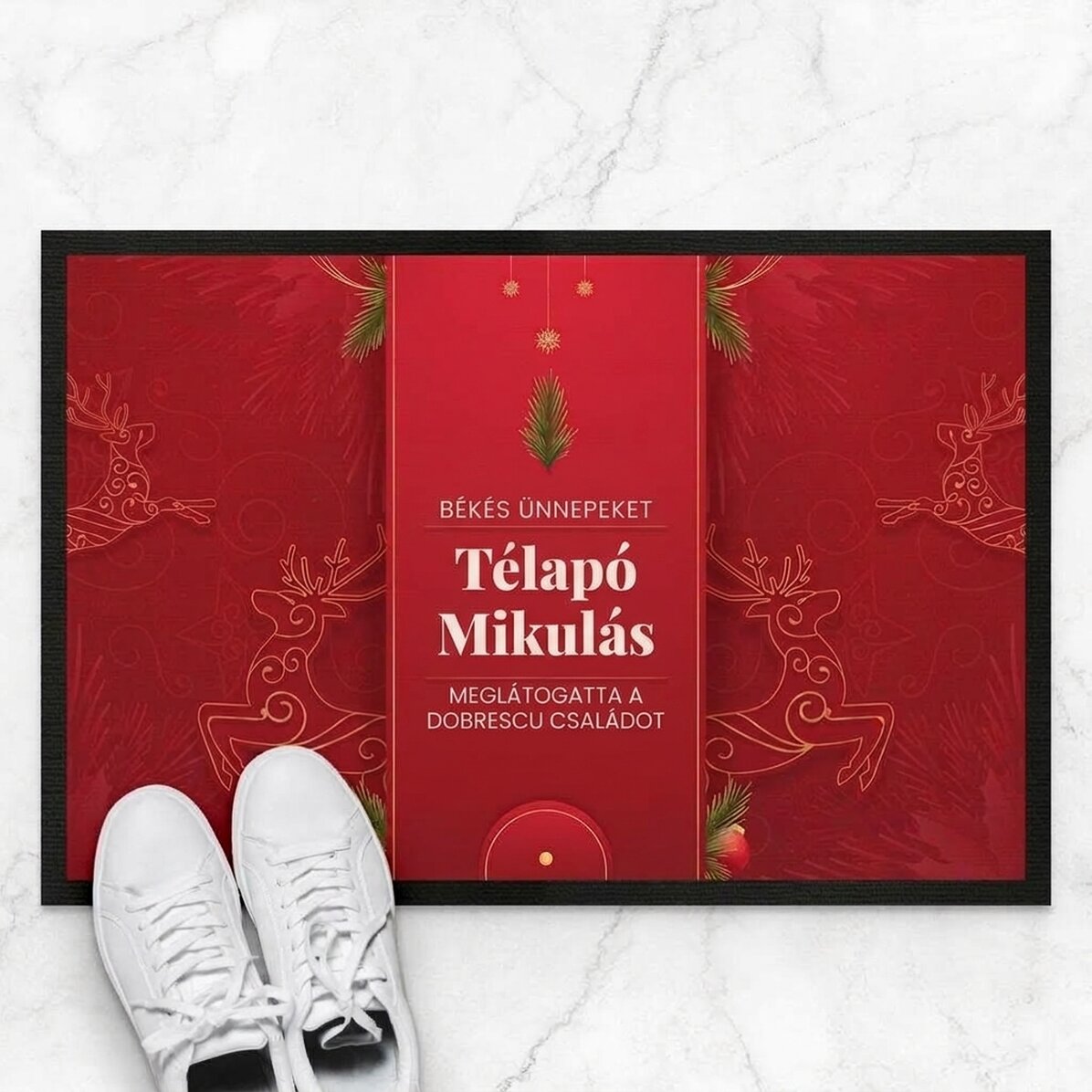 Személyre szabott bejárati szőnyeg szöveggel - Luxus rénszarvasok