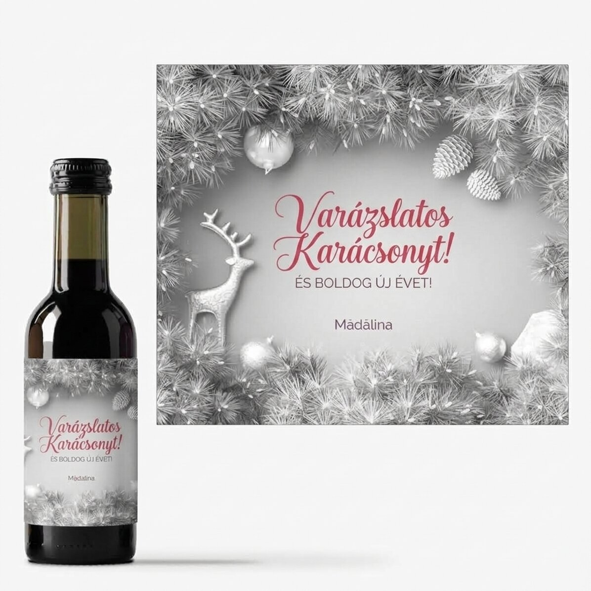 Mini borosüveg, szöveggel személyre szabva – Ezüst karácsony