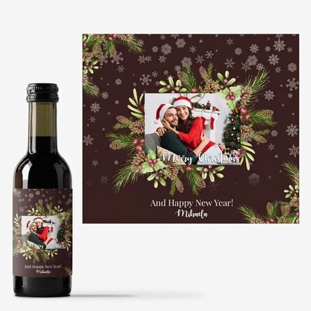 Fotóval és szöveggel személyre szabott mini borosüveg - karácsonyi dekorációk