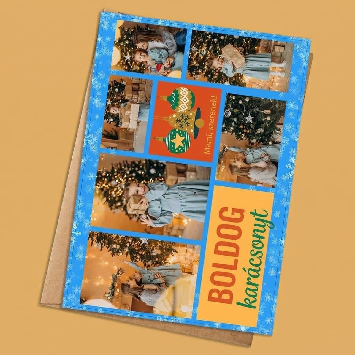 Személyre szabott kártya 6 fotóval és szöveggel - Holly Jolly