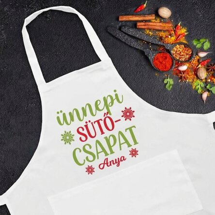 Személyre szabott kötény szöveggel - Ünnepi sütőcsapat