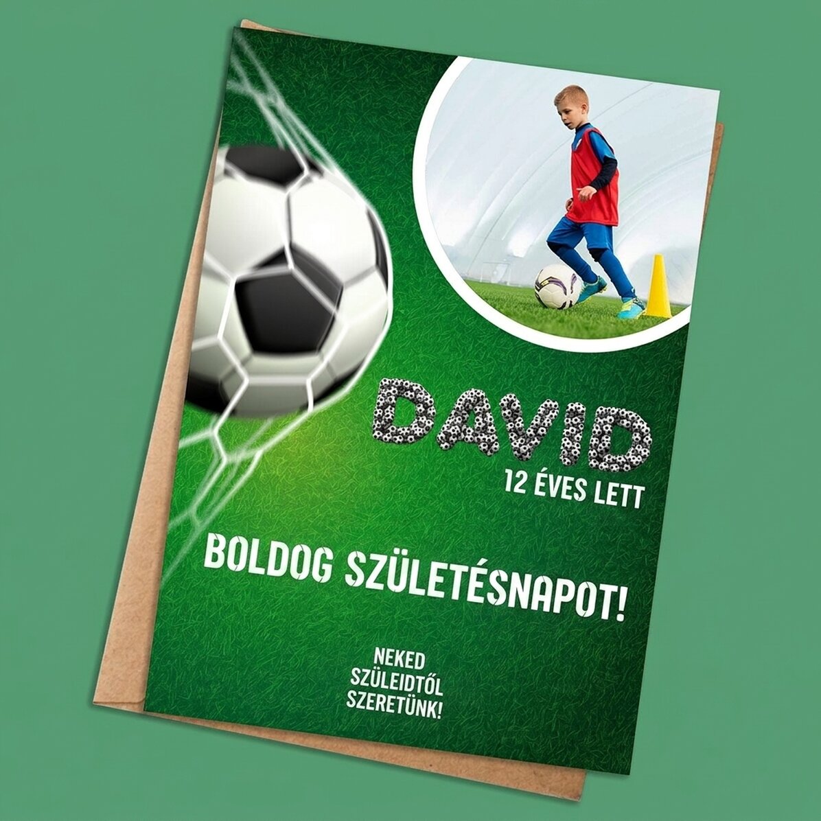 Személyre szabott kártya fotóval és szöveggel - Futballos születésnap