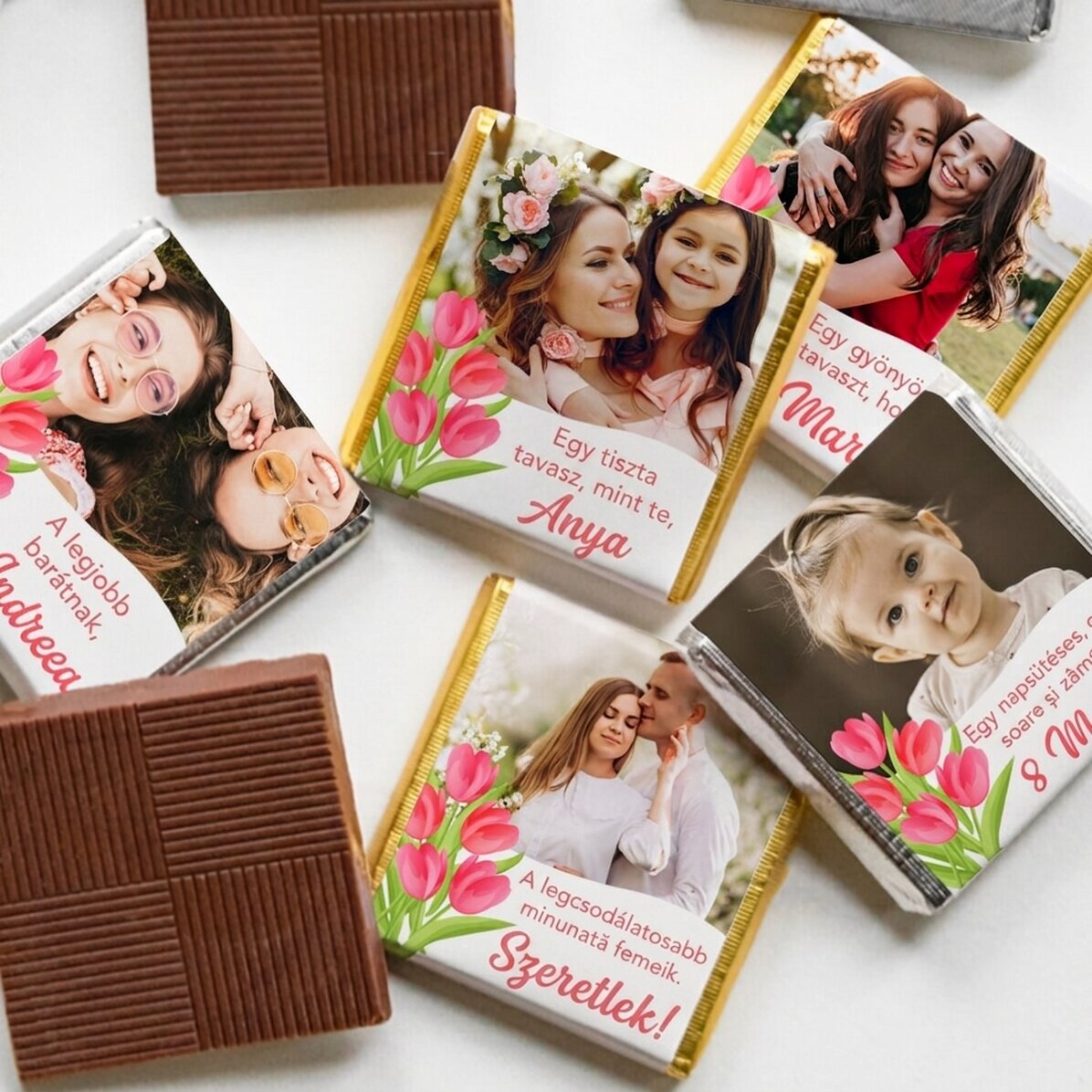 Személyre szabott mini csokoládé fotóval és üzenettel - Tulipánok