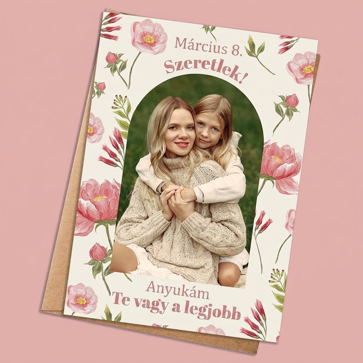 Személyre szabott kártya fotóval és szöveggel - Akvarell virágok