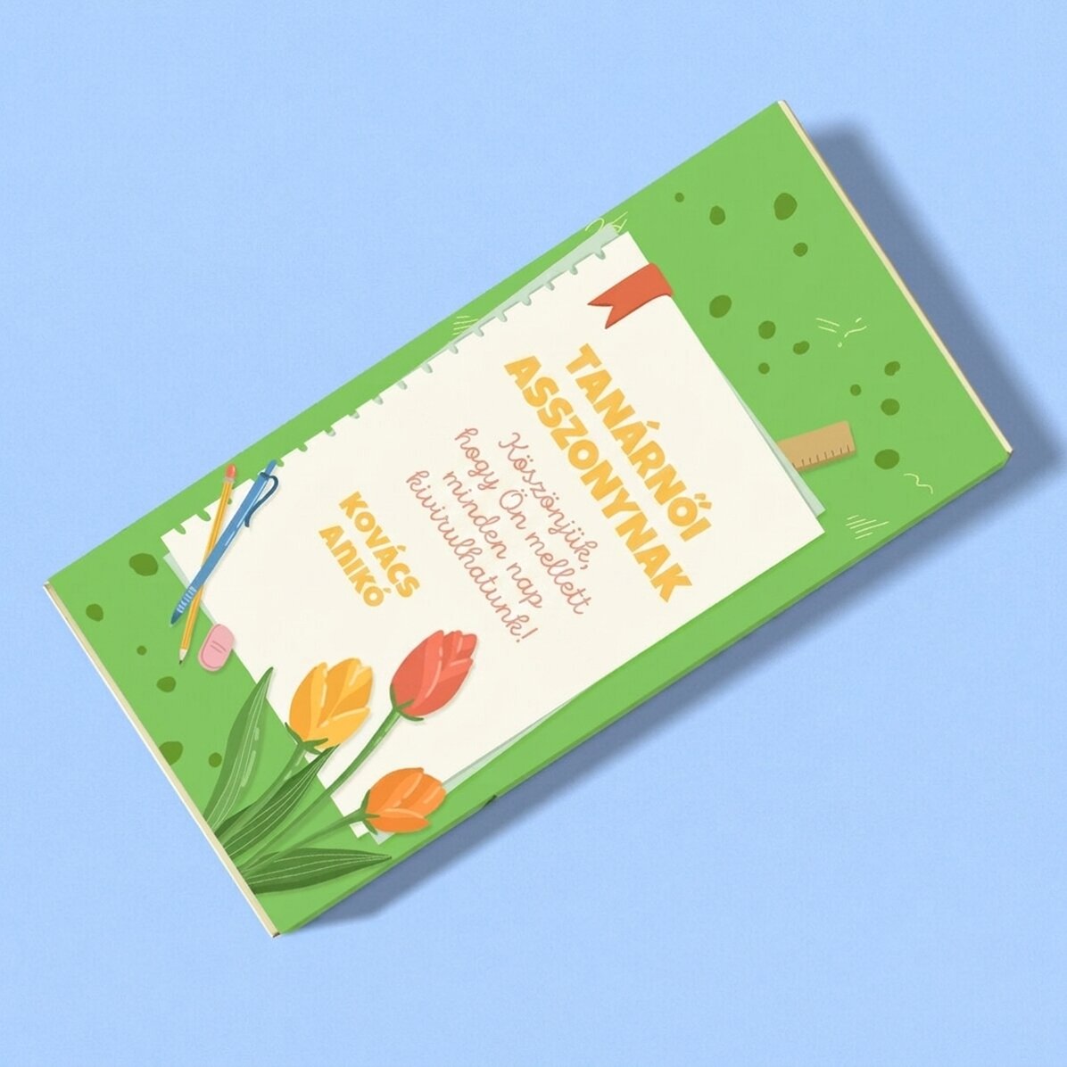 Személyre szabott csokoládé szöveggel - Tulipánok tanároknak