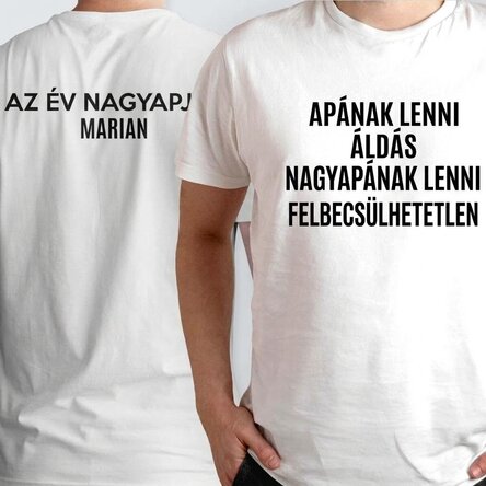 Egyedi pamut póló, mindkét oldalán felirattal