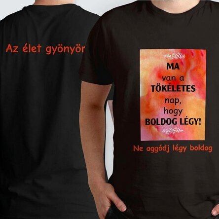 Személyre szabott pamut póló fotóval és üzenetekkel mindkét oldalon