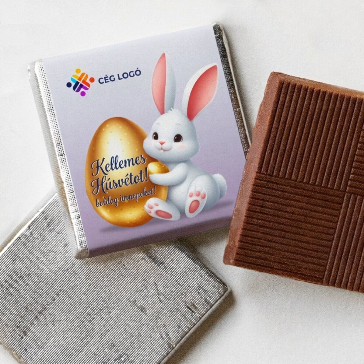 Személyre szabott mini csokoládé logóval és üzenettel - Húsvéti nyuszi