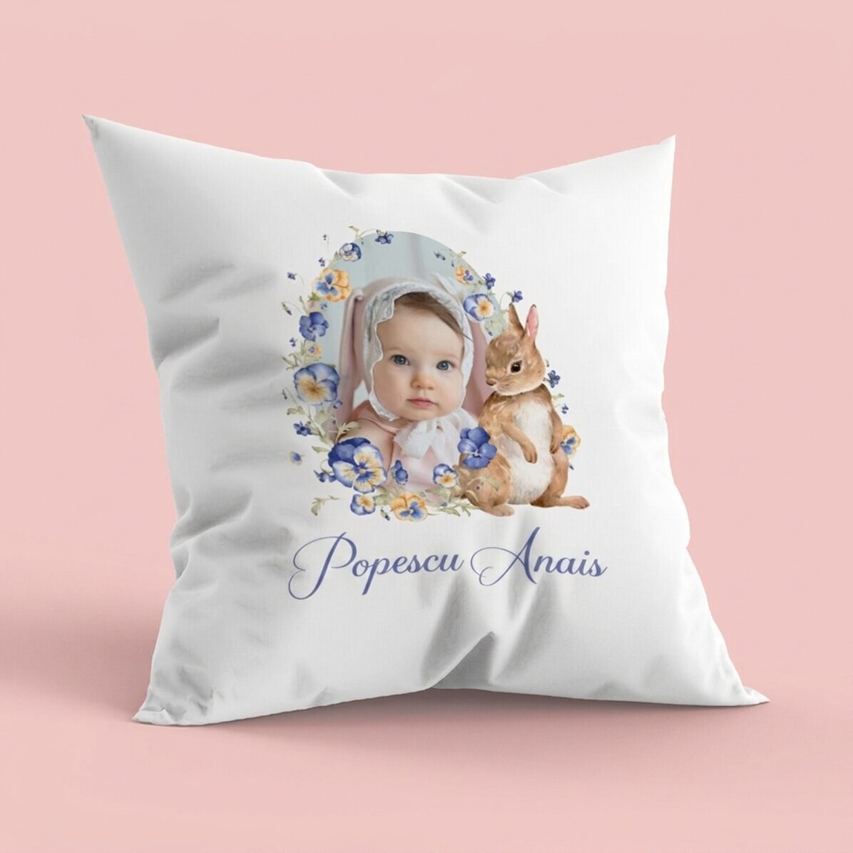 Személyre szabott párna szöveggel és fotóval - Nyuszi