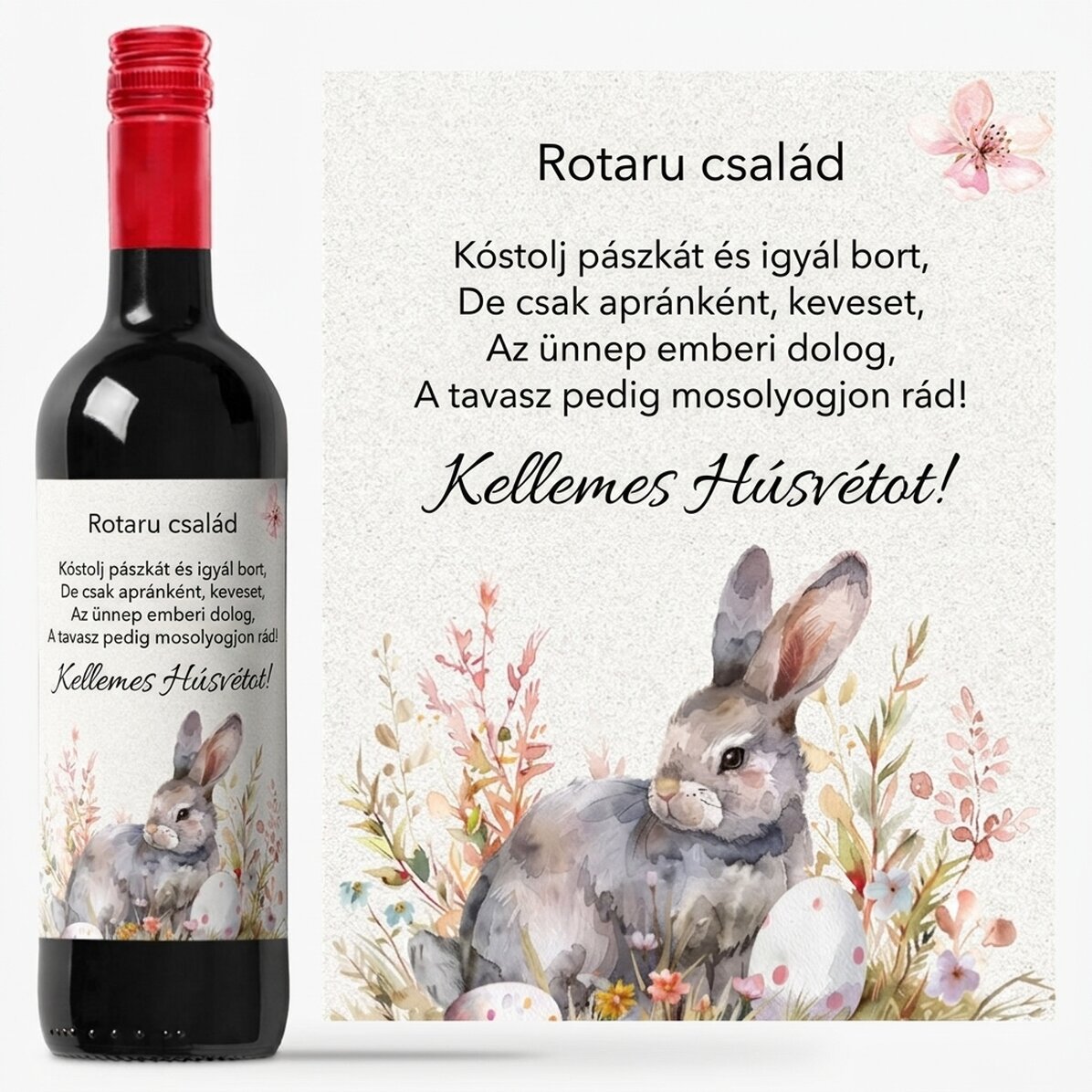 Személyre szabott bor húsvéti üzenettel – Cuki nyuszi