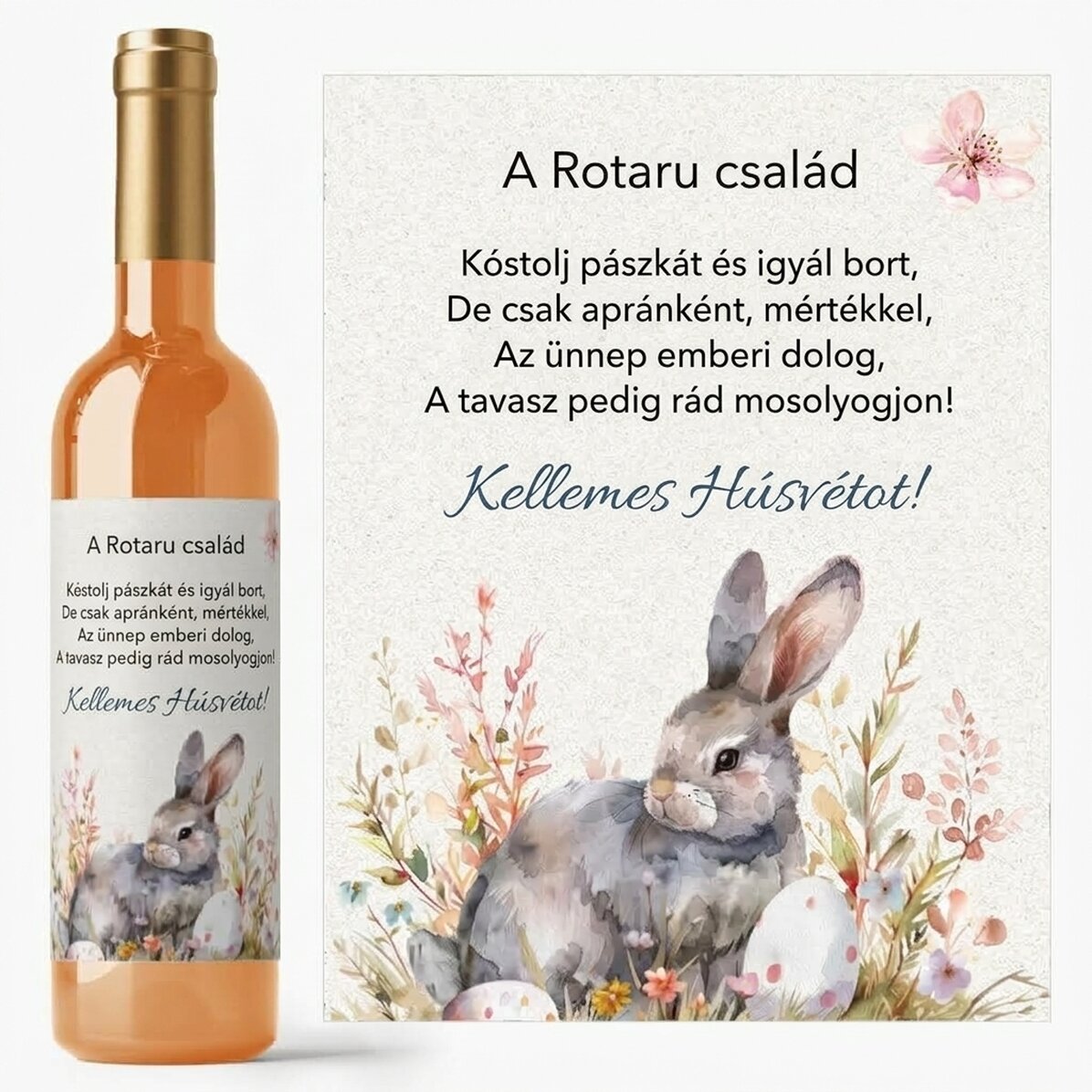 Személyre szabott bor húsvéti üzenettel – Cuki nyuszi