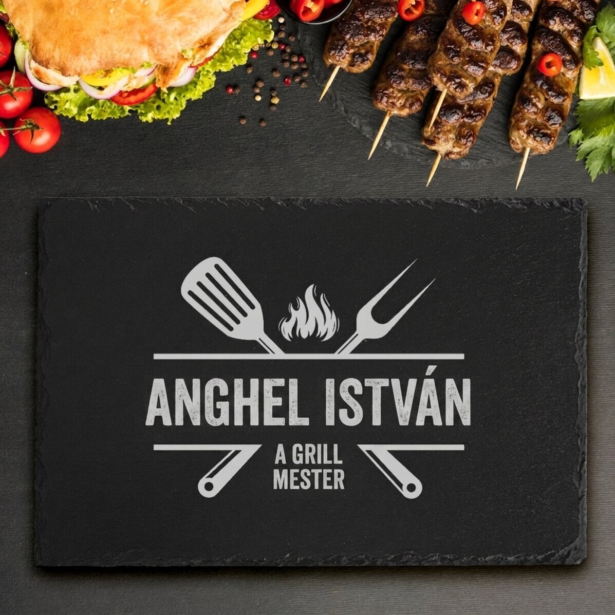 Személyre szabott, gravírozott pala tábla szöveggel - A grill mestere