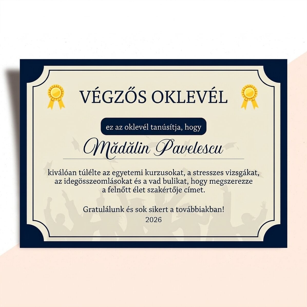 Személyre szabott oklevél szöveggel - Felnőtt élet