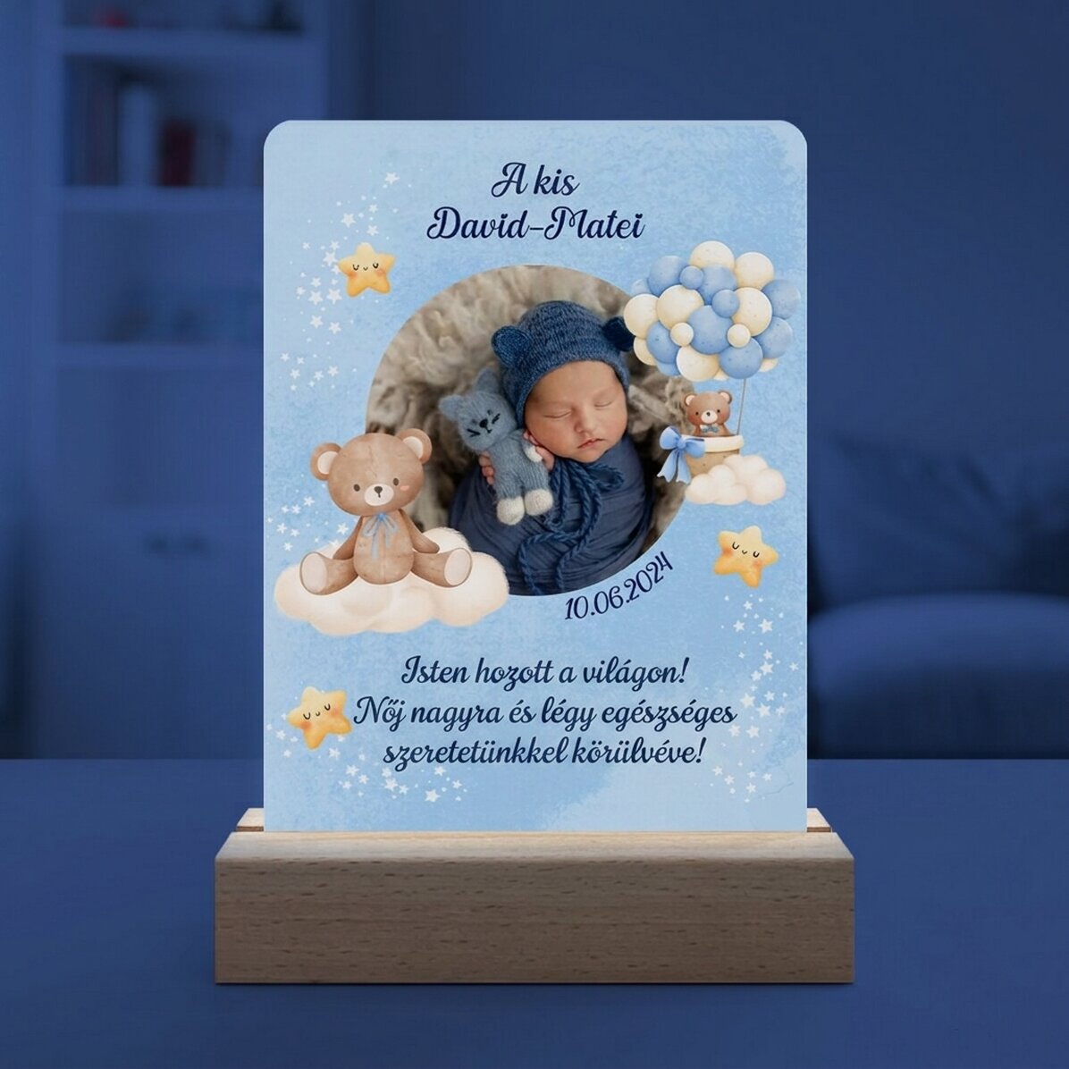Személyre szabott LED éjszakai lámpa fotóval és szöveggel - Baby Boy