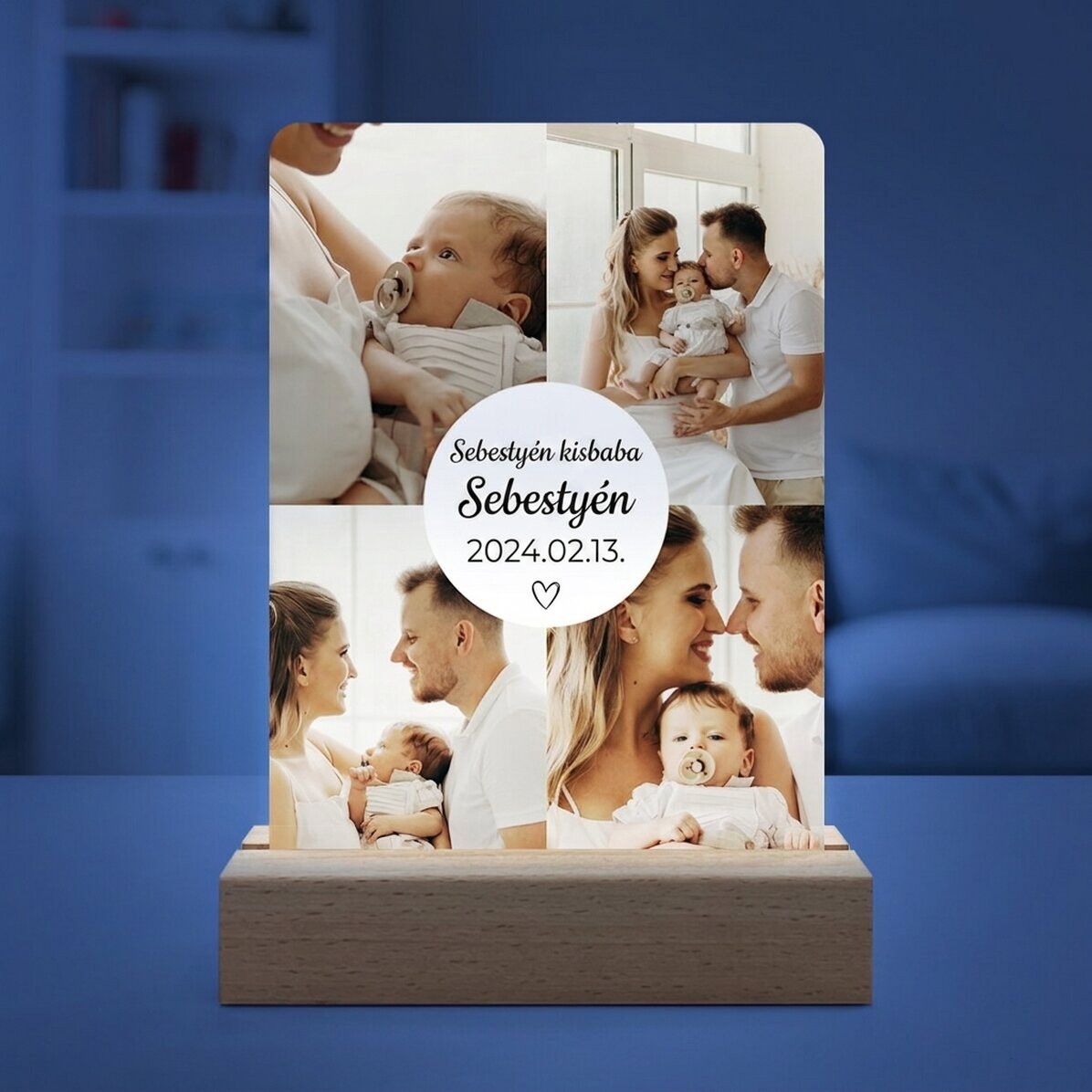 Személyre szabott LED éjszakai lámpa 4 fotóval és szöveggel
