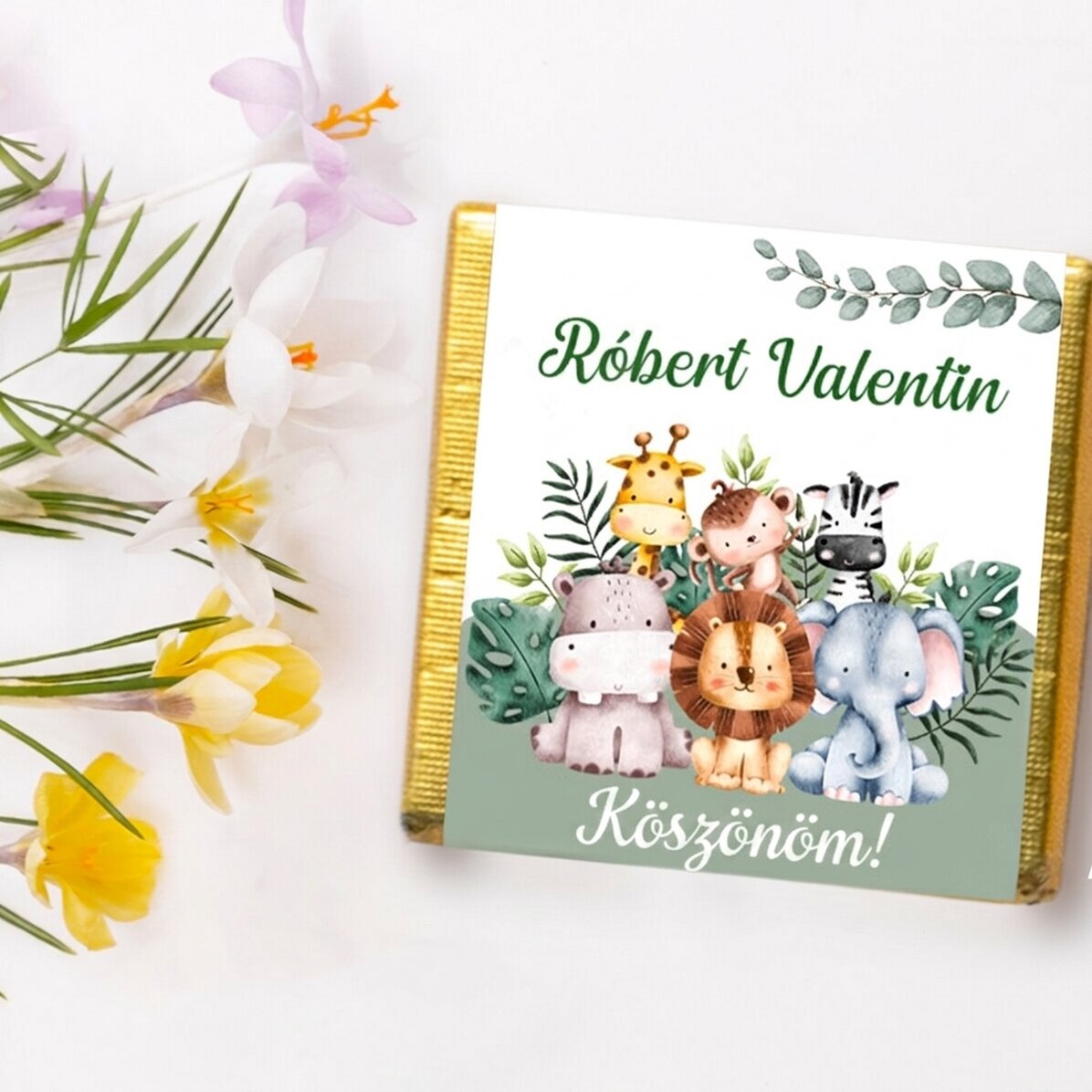 Személyre szabott mini csokoládé keresztelő ajándékok - Állatok
