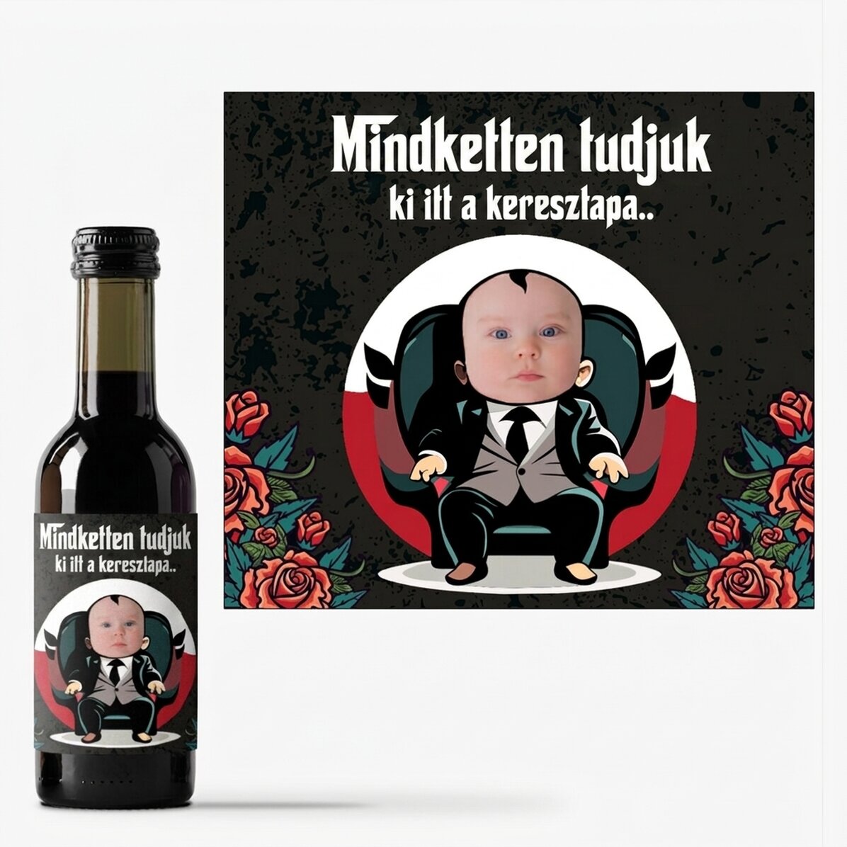 Személyre szabott mini borosüveg – Kérés a keresztszülőknek
