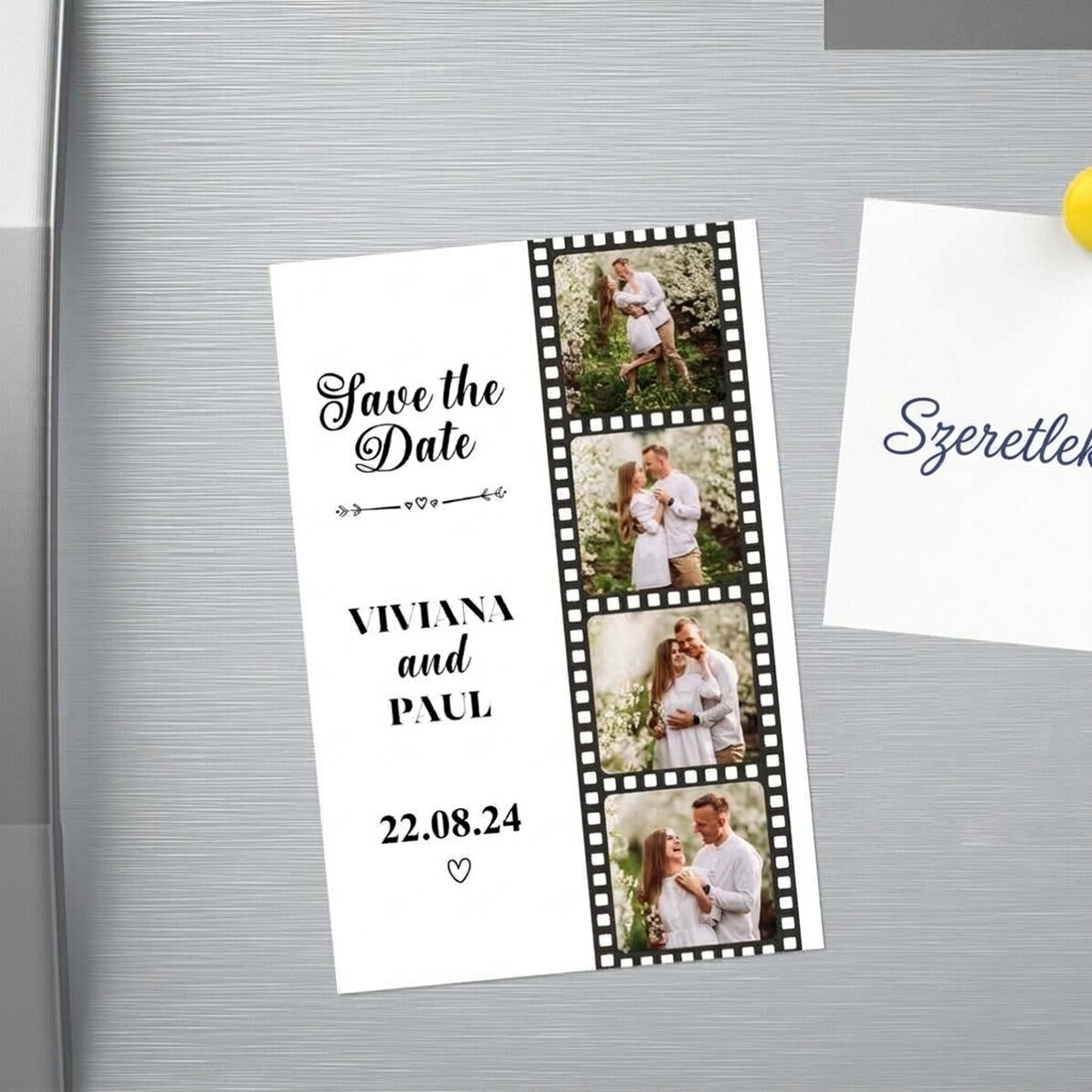 Személyre szabott 10x15 cm-es mágnes 4 fotóval és szöveggel – Save the date
