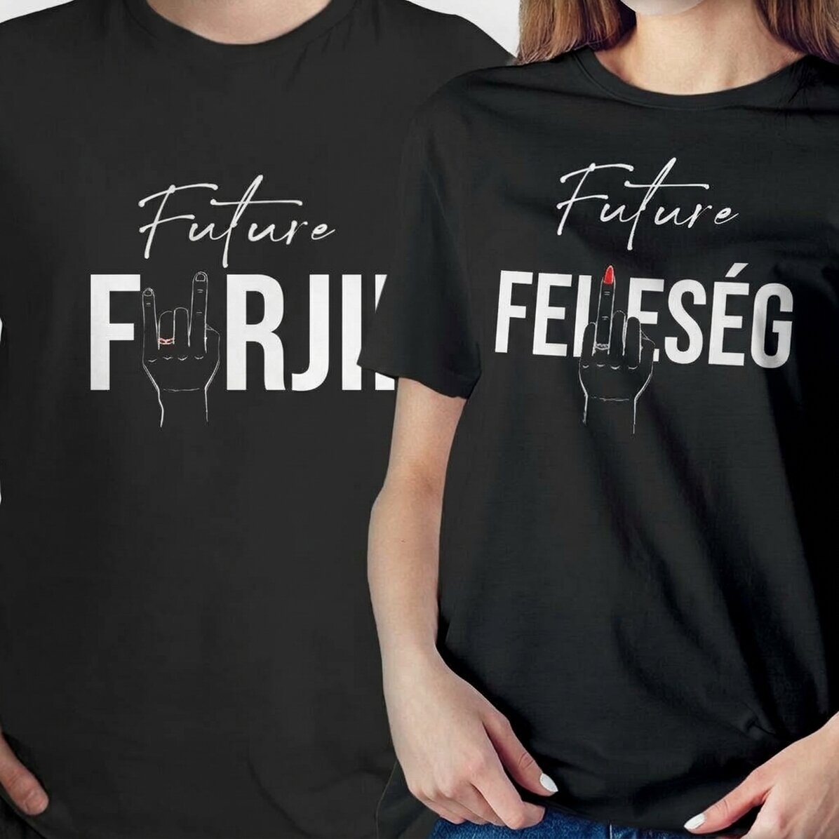 Egyedi pamut póló vicces felirattal pároknak - Ring finger