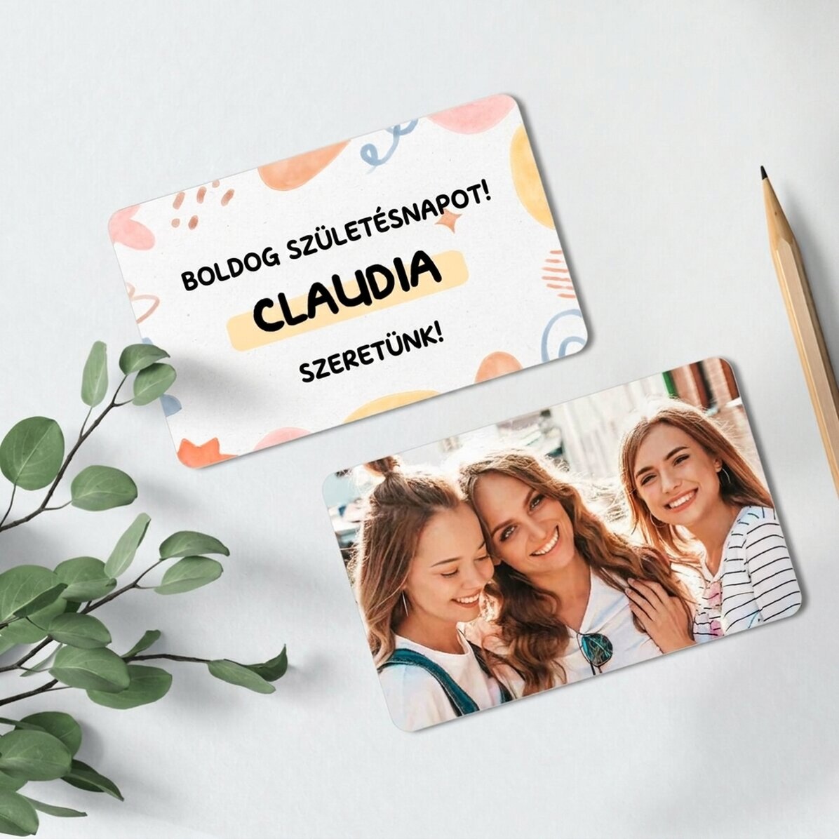 Személyre szabott, kétoldalas alumínium kártya üzenettel és fotóval – Születésnap