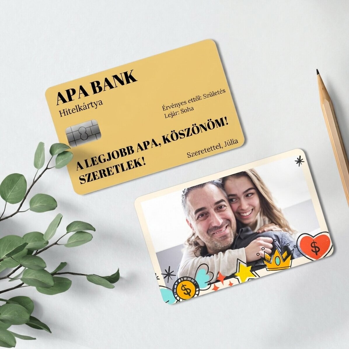 Személyre szabott, kétoldalas alumínium kártya üzenettel és fotóval - Bank