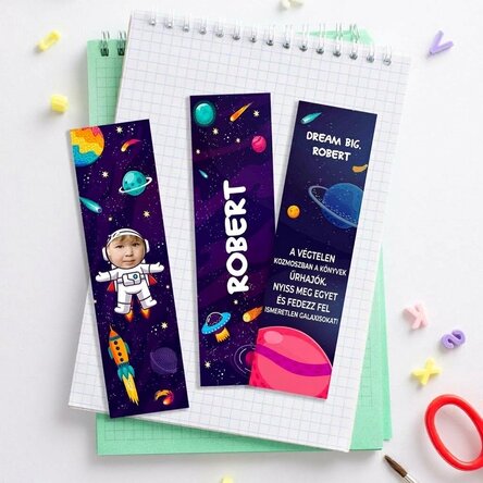 3 darabos személyre szabott könyvjelző készlet fotóval, névvel és szöveggel - Galaxy