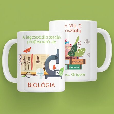 Személyre szabott bögre üzenettel – biológia tanár
