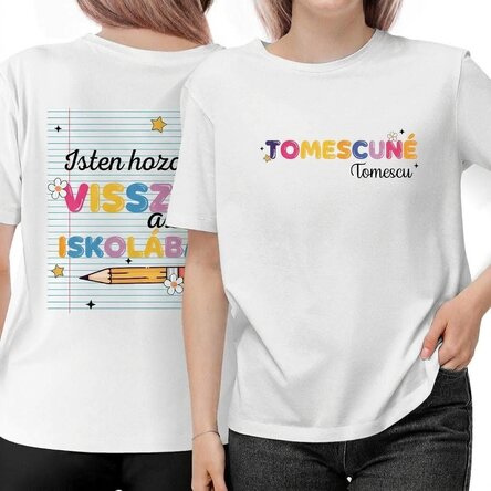Egyedi pamut póló elöl - hátul - Vissza az iskolába
