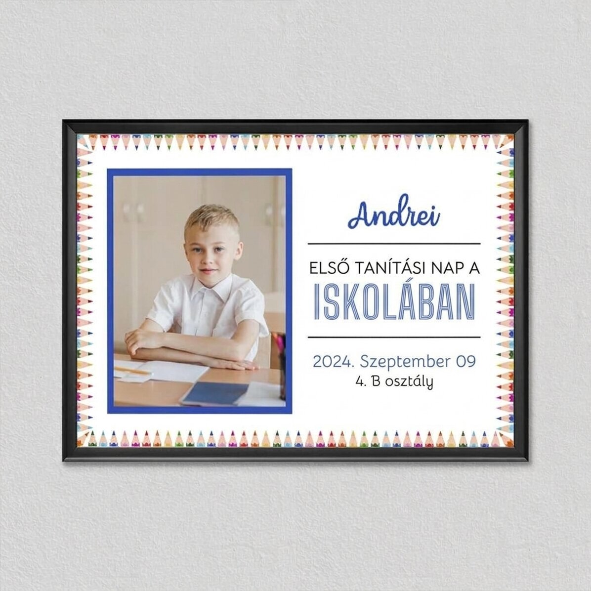 Személyre szabott kép szöveggel és 1 fotóval – Vissza az iskolába