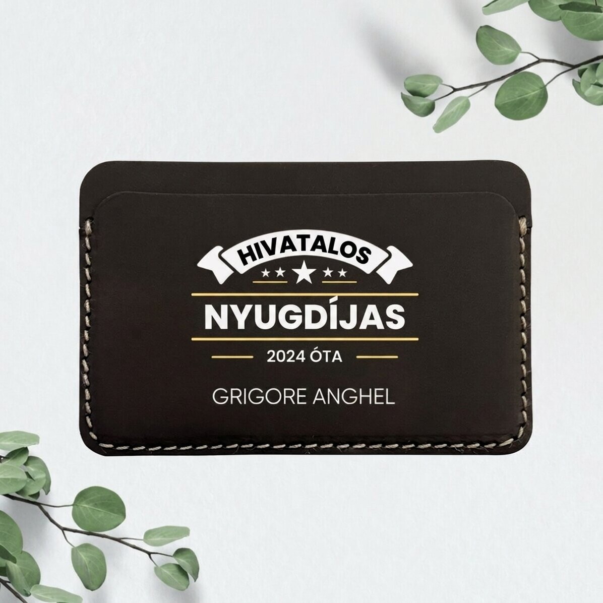 Személyre szabott bőr pénztárca szöveggel - Hivatalosan nyugdíjba vonult