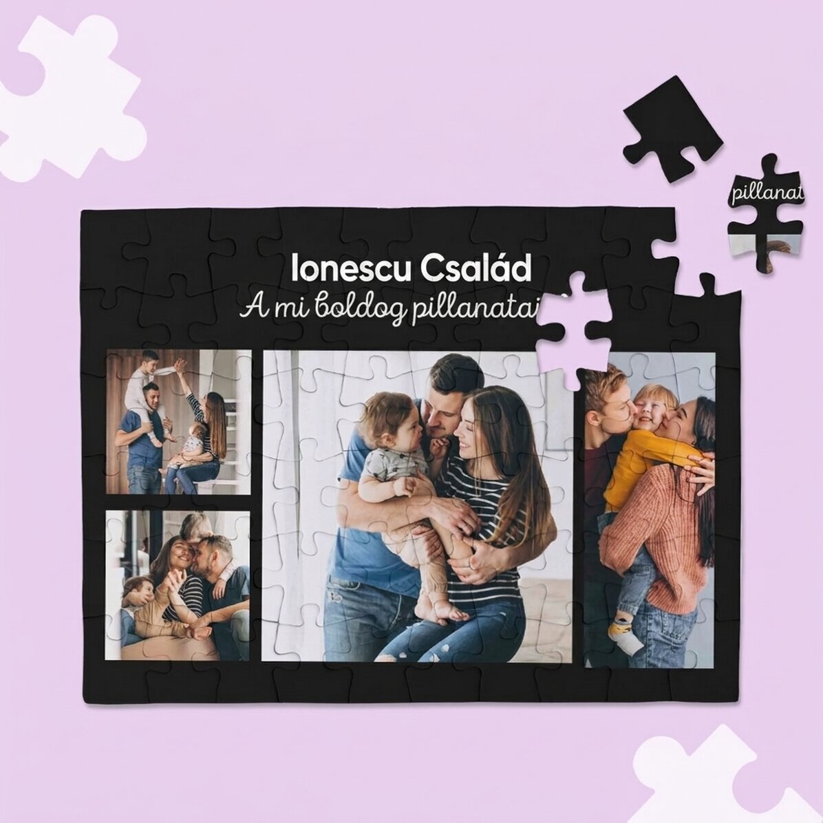 Személyre szabott puzzle 4 fotóval és szöveggel