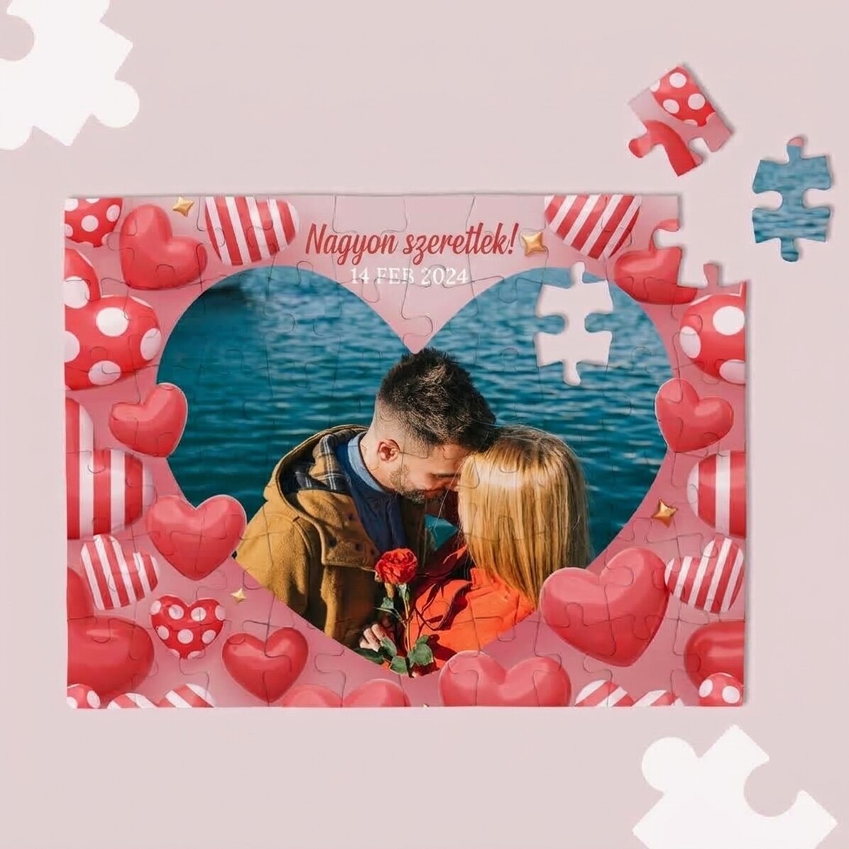 Személyre szabott puzzle fotóval és szöveggel - Fényes szívek