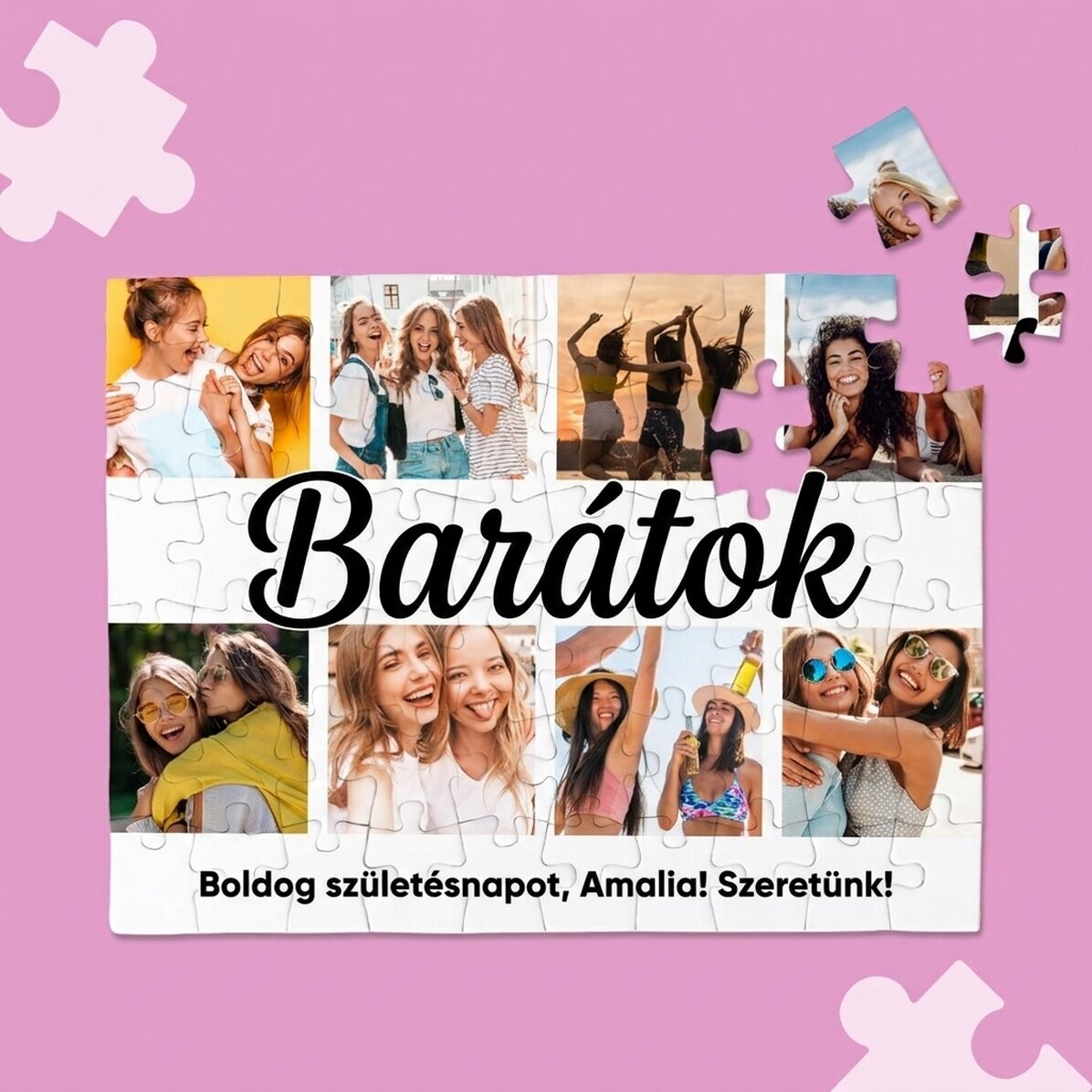 Személyre szabott puzzle 8 fotóval és üzenettel