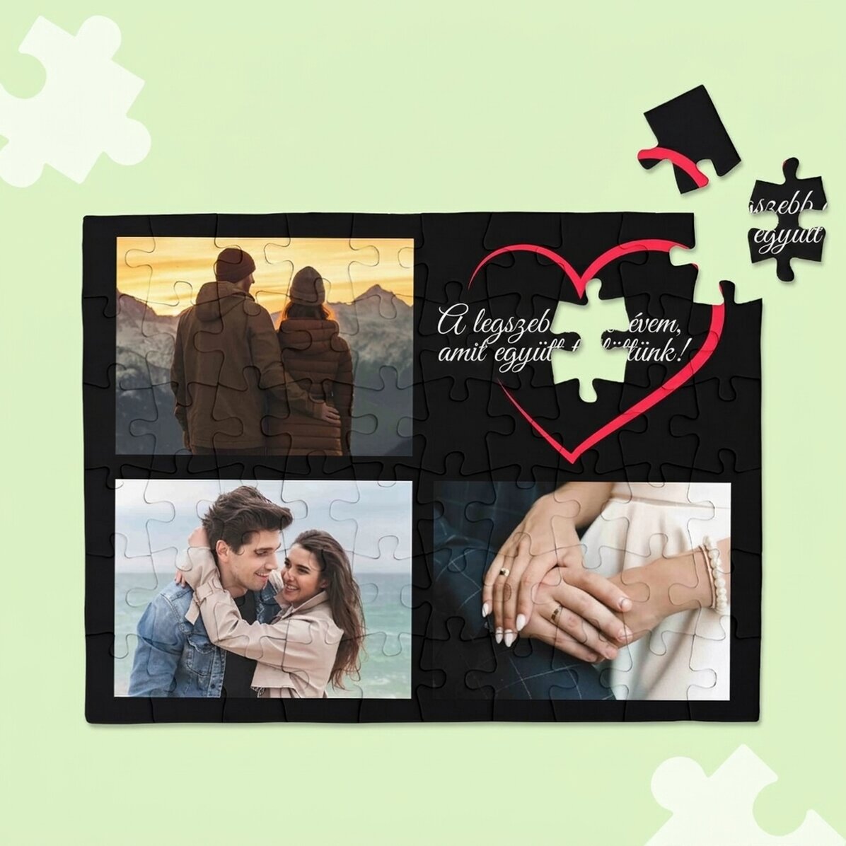 Személyre szabott puzzle 3 fotóval és szöveggel - Szerelmesek
