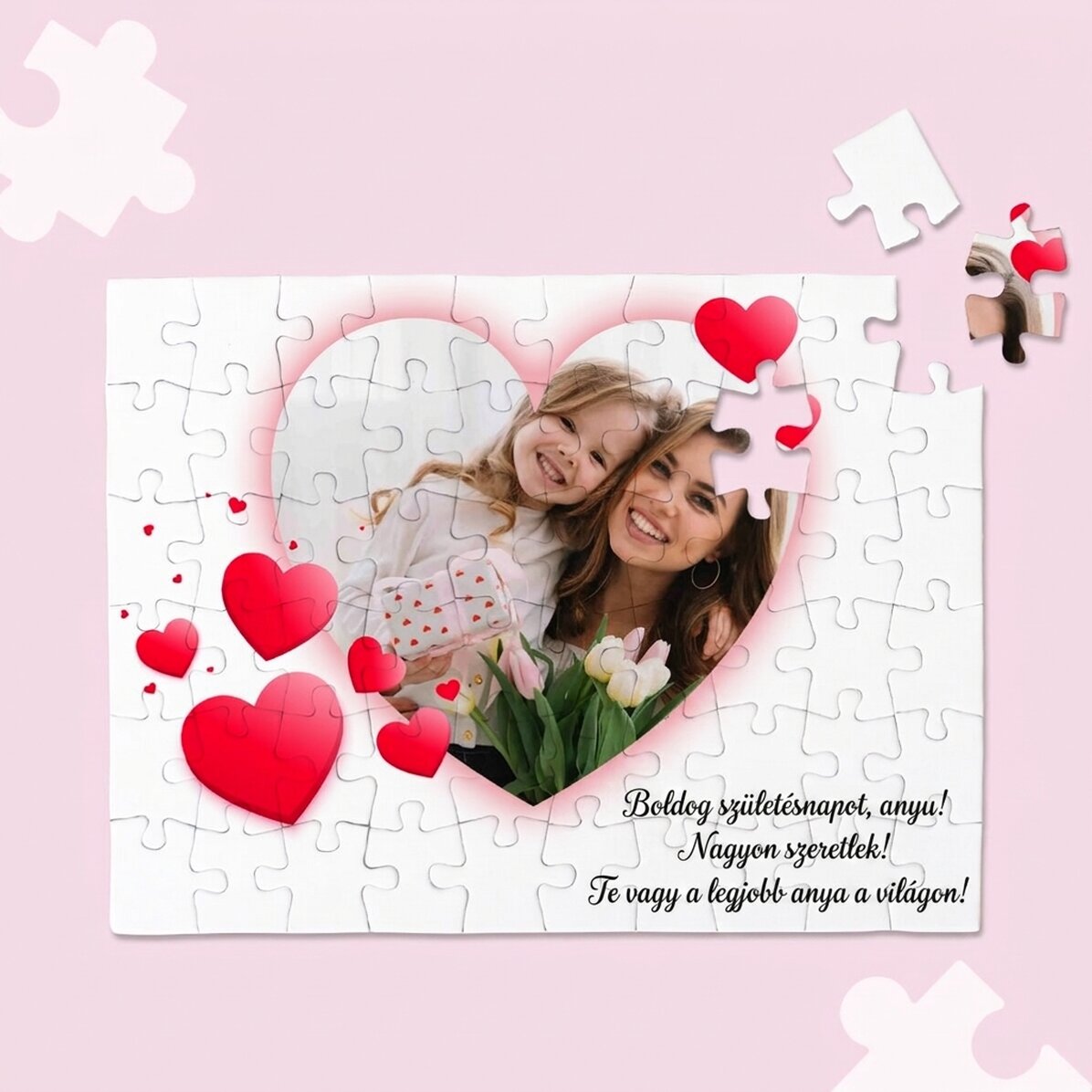 Személyre szabott puzzle fotóval és szöveggel - Szív
