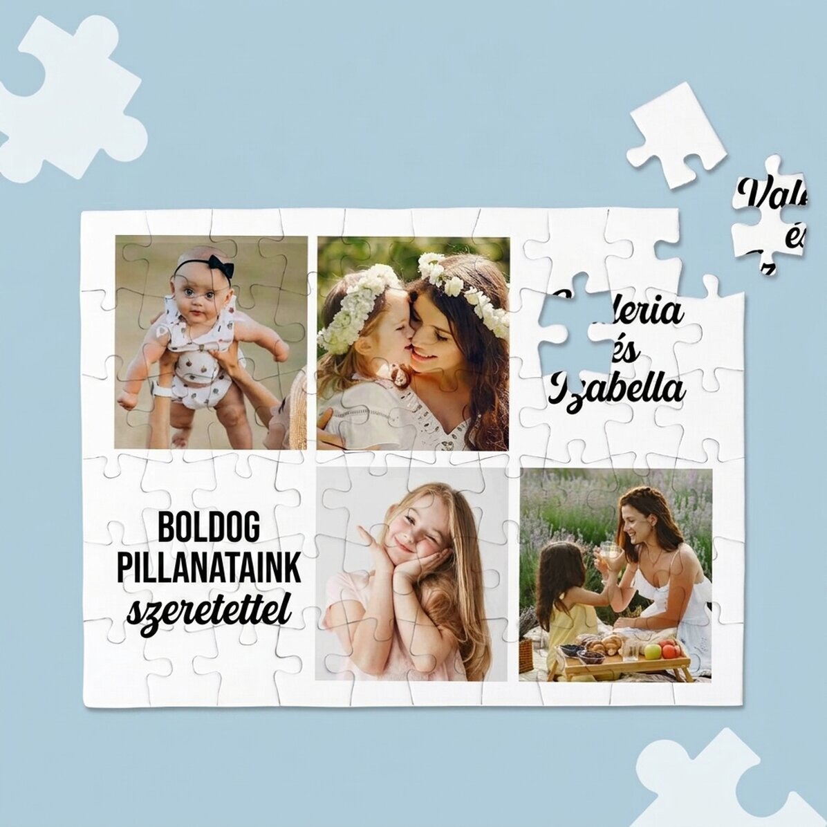 Személyre szabott puzzle 4 fotóval és szöveggel - Pillanatok