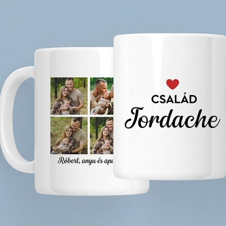 Személyre szabott bögre 4 fotóval és szöveggel - Család