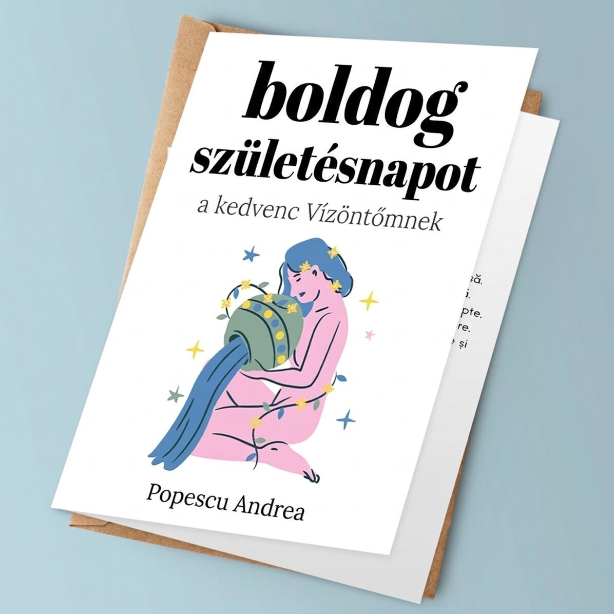 Személyre szabott üdvözlőkártya szöveggel - Vízöntő csillagjegy