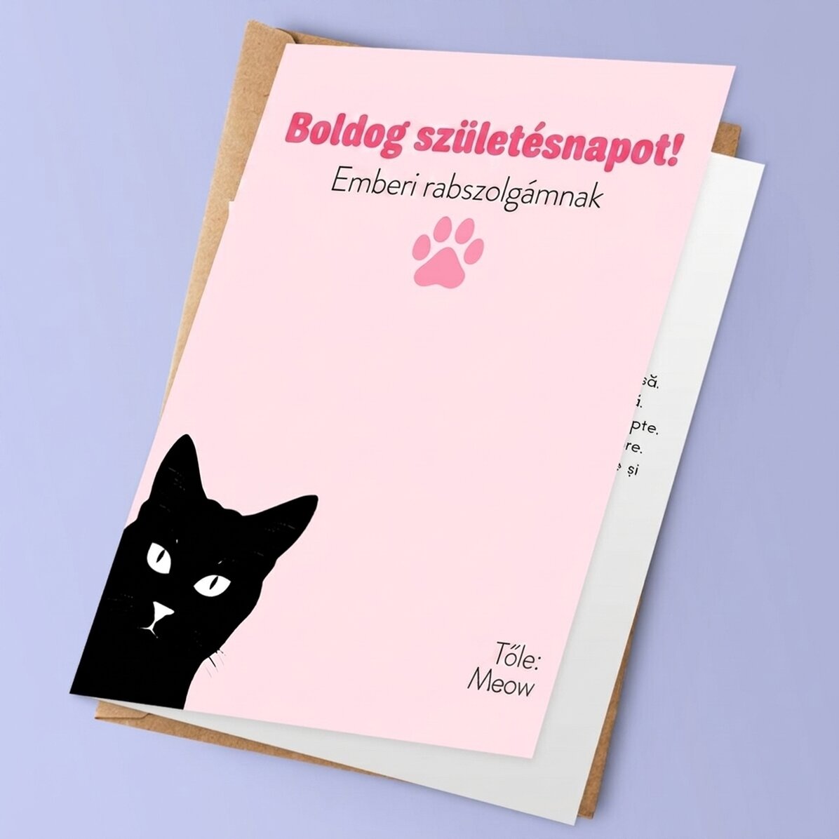 Személyre szabott üdvözlőkártya szöveggel - Levél Meow-tól