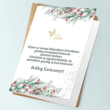 Személyre szabott kártya szöveggel és logóval a hátoldalon – Boldog karácsonyt!