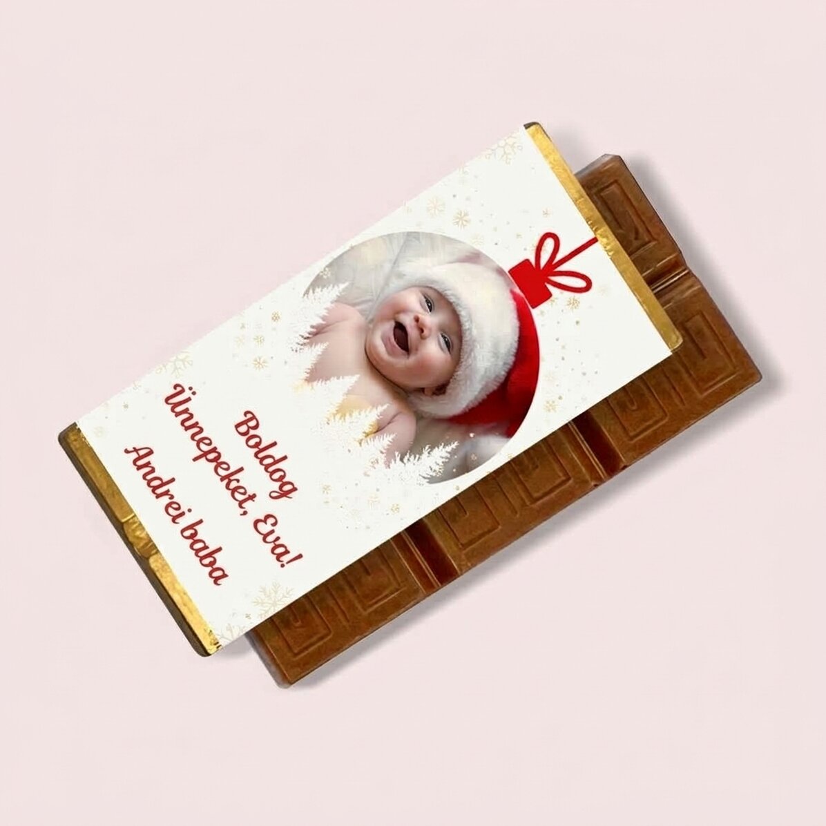 Mini csokoládé tábla, személyre szabott fotóval és üzenettel - karácsonyi dísz