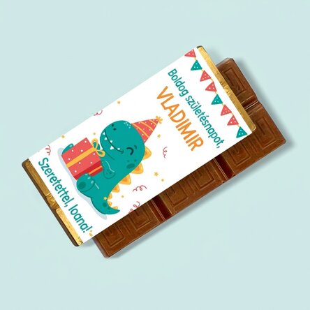 Mini csokoládé tábla személyre szabott üzenettel - Happy Dino