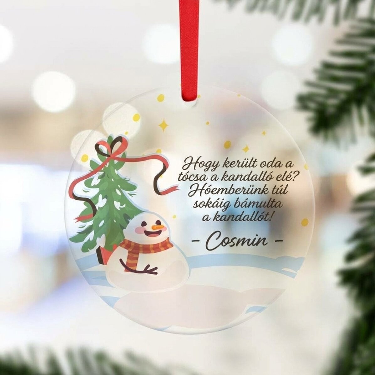 Személyre szabott kerek dísztárgy szöveggel - Tó a kandalló mellett