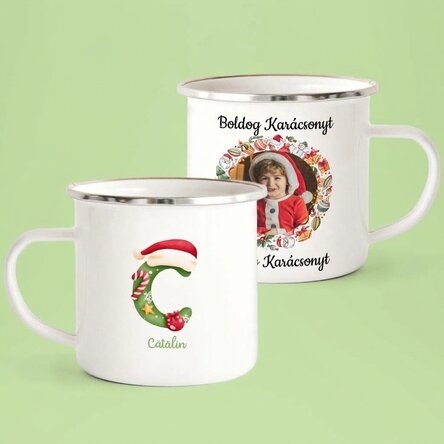 Személyre szabott zománcozott bögre szöveggel és fotóval - Karácsony