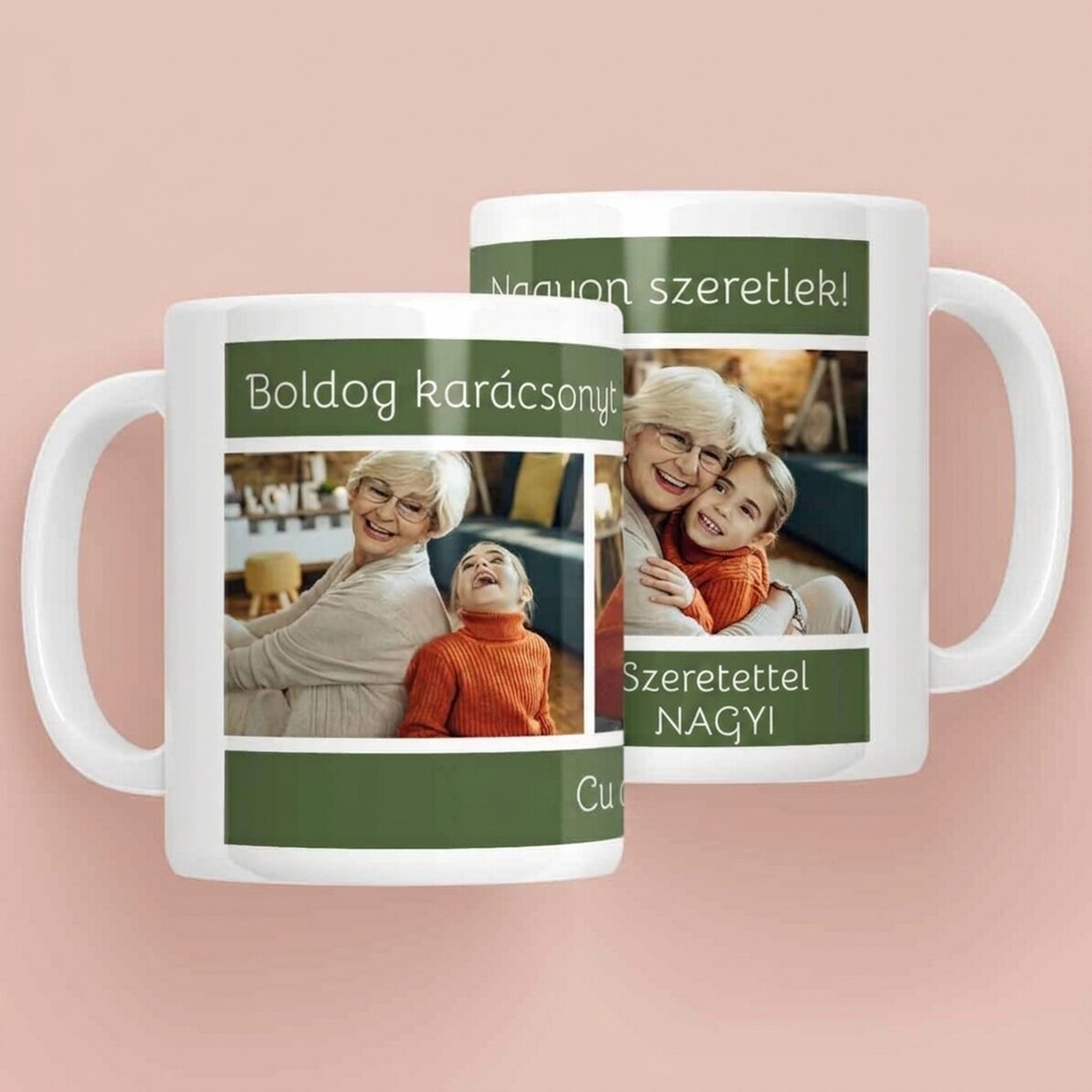 Személyre szabott bögre szöveggel és 3 fotóval - Boldog karácsonyt!
