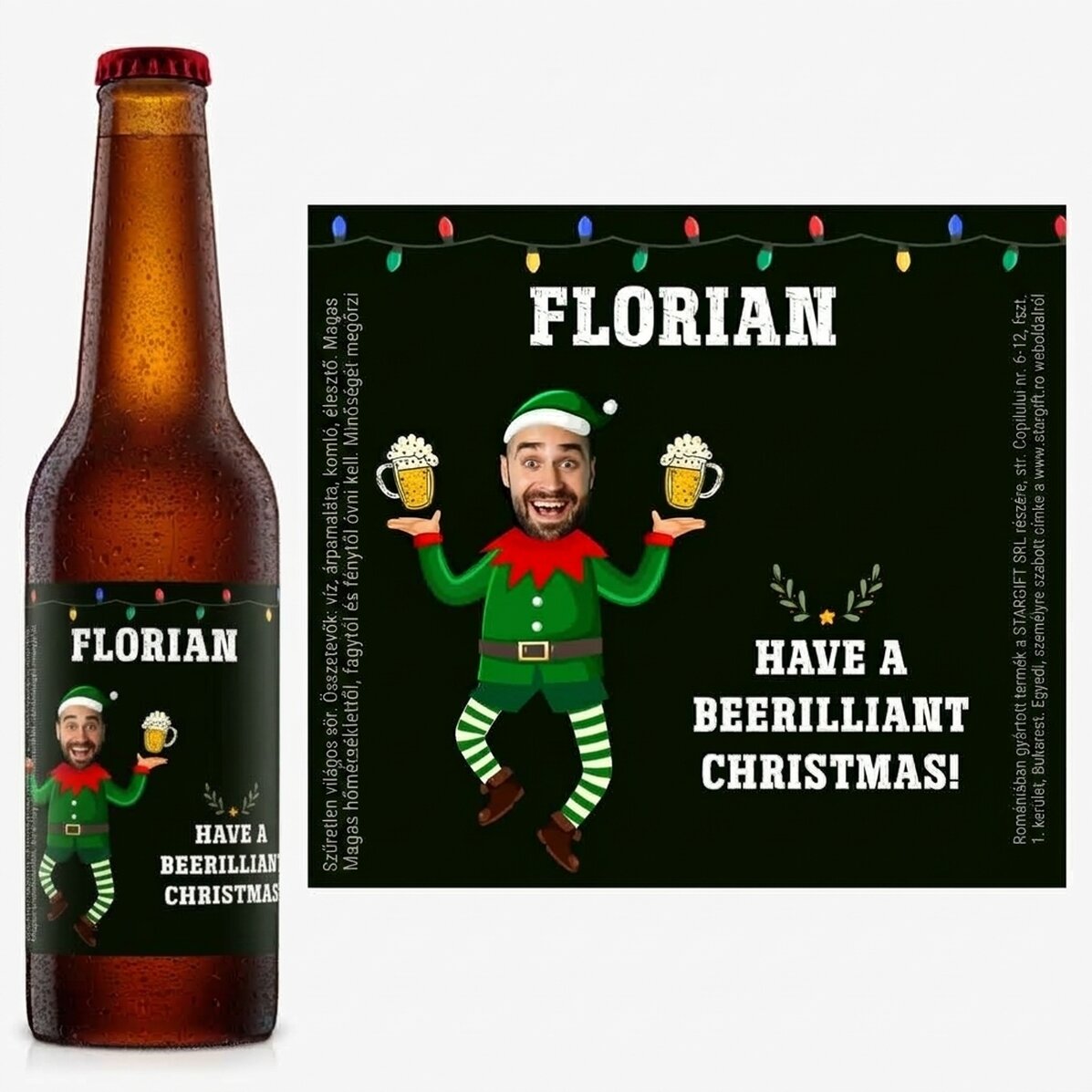 Személyre szabott sör fotóval és karácsonyi üzenettel - Elf