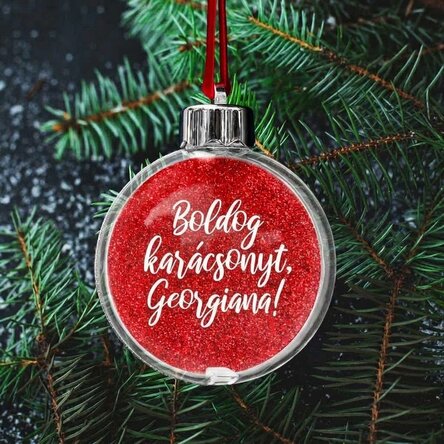 Átlátszó, személyre szabott, kétoldalas földgömb fotóval és szöveggel – Boldog karácsonyt!