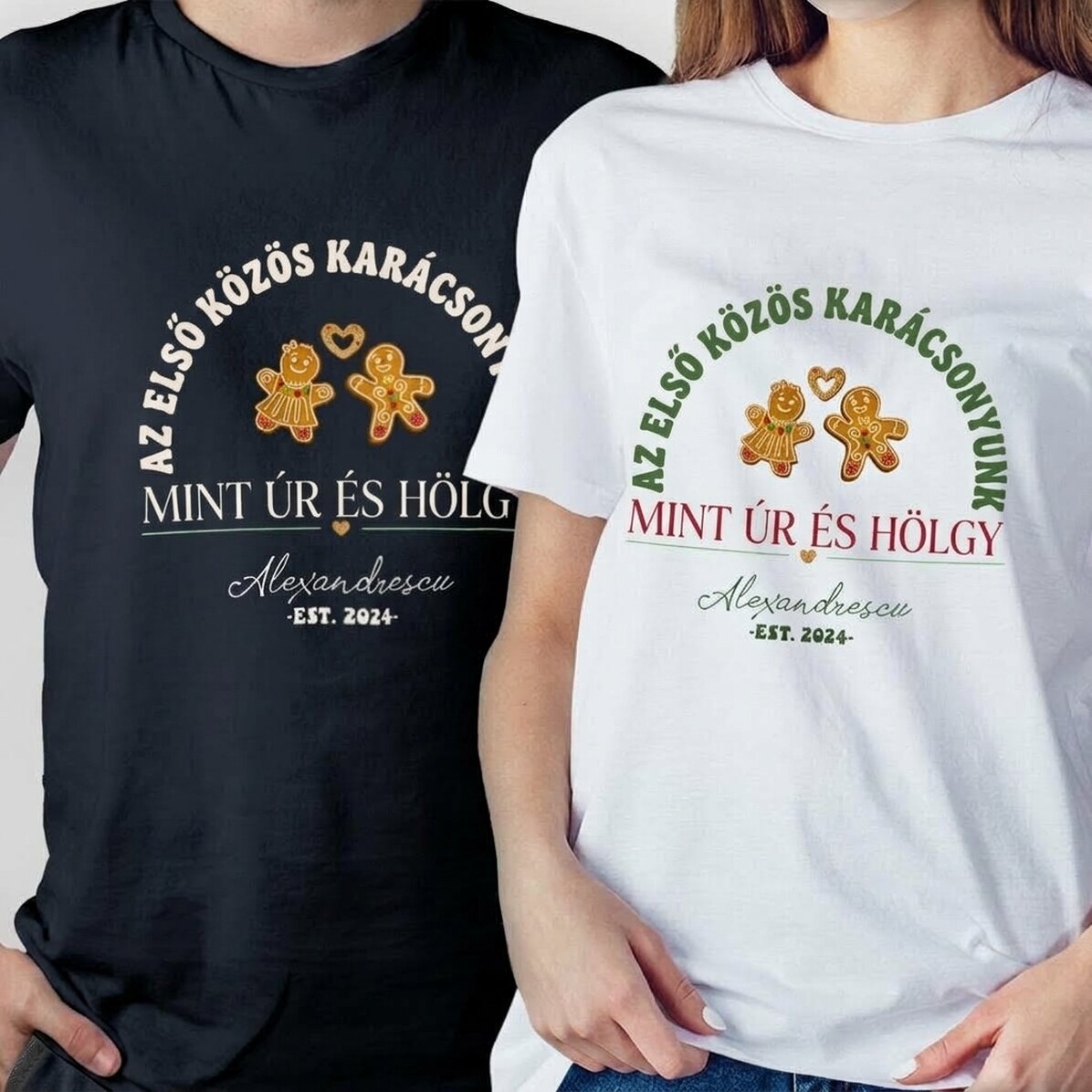 Személyre szabott pamut póló karácsonyi felirattal - Mr & Mrs